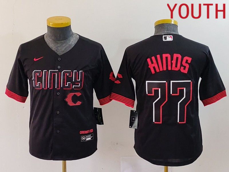 Youth Cincinnati Reds #77 Hinds Black City Edition Nike 2024 MLB Jersey style 5->->Youth Jersey
